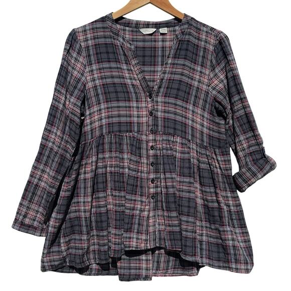 ANTHROPOLOGIE THYLO Women’s Plaid Button Front Peplum Blouse - Picture 3 of 5